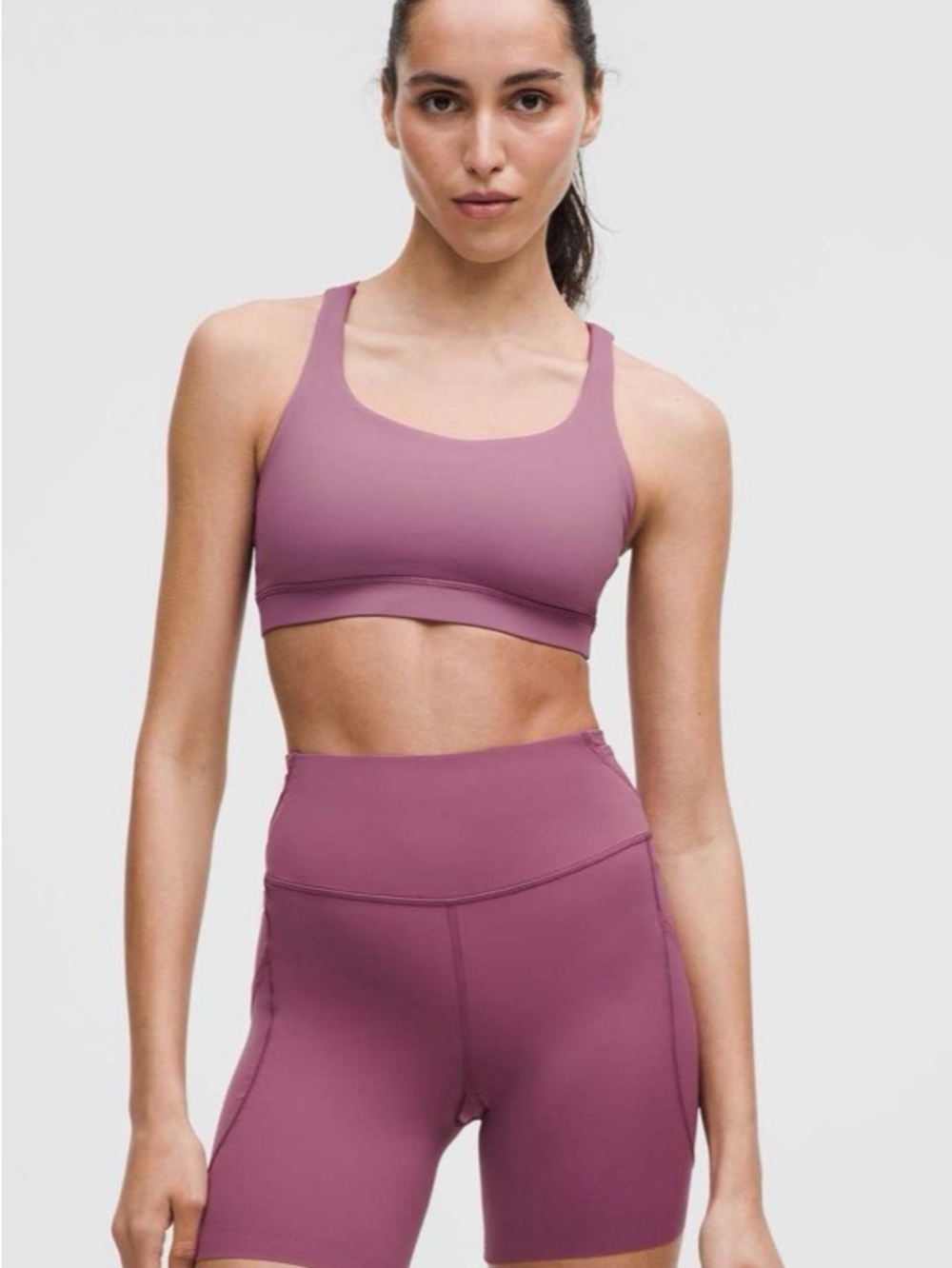 lululemon Energy Bra Medium Support Size 4 Mauve Pink Strappy Back EUC